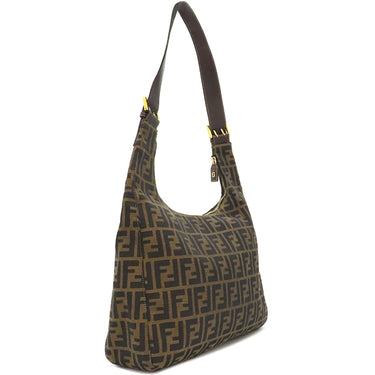 フェンディ FENDI ズッカ ブラウン×ダークブラウン キャンバス レザー ショルダーバッグ ゴールド金具 茶 FF 肩掛け