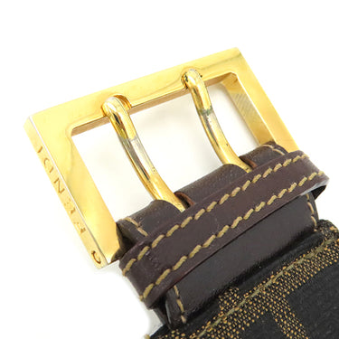 フェンディ FENDI ズッカ ブラウン×ダークブラウン キャンバス レザー ショルダーバッグ ゴールド金具 茶 FF 肩掛け