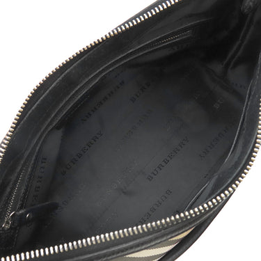 バーバリー BURBERRY ノバチェック ベージュ×ブラック キャンバス レザー ショルダーバッグ シルバー金具 黒