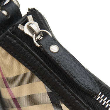 バーバリー BURBERRY ノバチェック ベージュ×ブラック キャンバス レザー ショルダーバッグ シルバー金具 黒