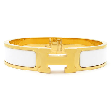 エルメス HERMES クリックH PM ホワイト×ゴールド GP エナメル ブレスレット ゴールド金具 Hブレス