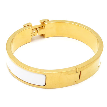 エルメス HERMES クリックH PM ホワイト×ゴールド GP エナメル ブレスレット ゴールド金具 Hブレス
