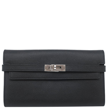 エルメス HERMES ケリーウォレット ロング ブラック ヴォーエプソン 長財布 シルバー金具 黒