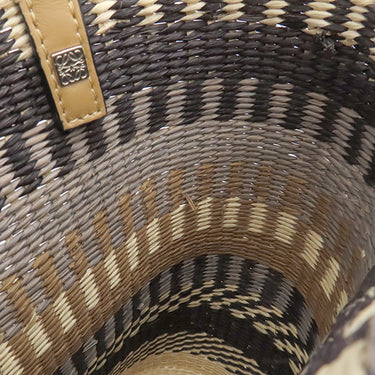 ロエベ LOEWE スクエアバスケット スモール ベージュ×ブラック ラフィア レザー トートバッグ シルバー金具 黒 かごバッグ