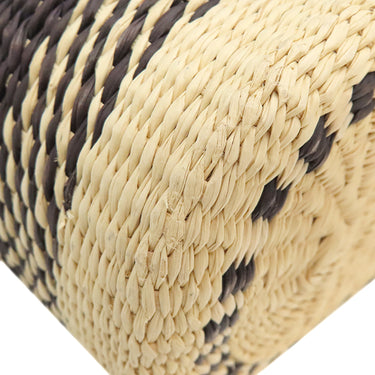 ロエベ LOEWE スクエアバスケット スモール ベージュ×ブラック ラフィア レザー トートバッグ シルバー金具 黒 かごバッグ