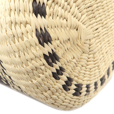 ロエベ LOEWE スクエアバスケット スモール ベージュ×ブラック ラフィア レザー トートバッグ シルバー金具 黒 かごバッグ