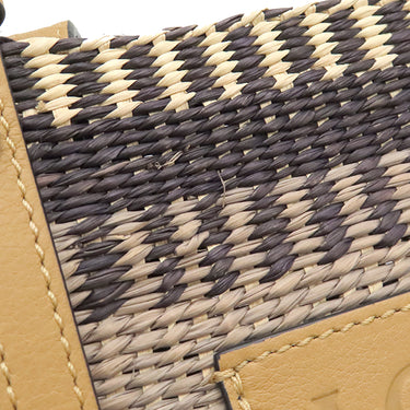 ロエベ LOEWE スクエアバスケット スモール ベージュ×ブラック ラフィア レザー トートバッグ シルバー金具 黒 かごバッグ