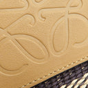 ロエベ LOEWE スクエアバスケット スモール ベージュ×ブラック ラフィア レザー トートバッグ シルバー金具 黒 かごバッグ