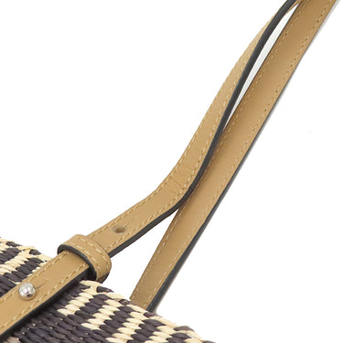 ロエベ LOEWE スクエアバスケット スモール ベージュ×ブラック ラフィア レザー トートバッグ シルバー金具 黒 かごバッグ