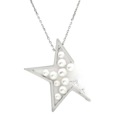 TASAKI TASAKI アブストラクト スター ルーチェ パールホワイト×ホワイトゴールド K18WG パール ダイヤモンド ネックレス 新品同様 750 WG ホワイトゴールド 星 パール ダイヤモンド