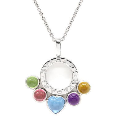ブルガリ BVLGARI アレグラ マルチストーン ホワイトゴールドXマルチカラー K18WG ピンクトルマリン アメシスト シトリン ブルートパーズ ペリドット ネックレス ペンダント 18K 750WG ハート