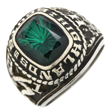 ジャスティンズ JOSTENS カレッジリング ホワイトゴールド K10WG リング 指輪 緑 ビンテージ 18号