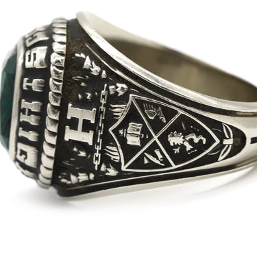 ジャスティンズ JOSTENS カレッジリング ホワイトゴールド K10WG リング 指輪 緑 ビンテージ 18号