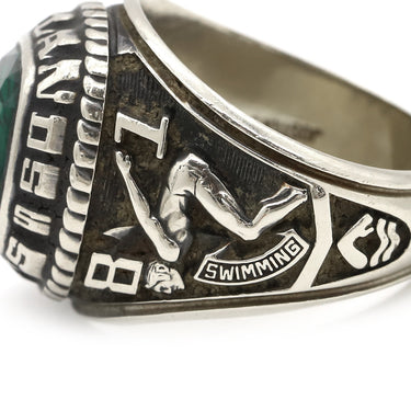 ジャスティンズ JOSTENS カレッジリング ホワイトゴールド K10WG リング 指輪 緑 ビンテージ 18号