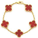 ヴァンクリーフアーペル Van Cleef & Arpels ヴィンテージアルハンブラ VCARD35500 レッド×イエローゴールド K18YG カーネリアン ブレスレット 赤 750YG 18金 5モチーフ