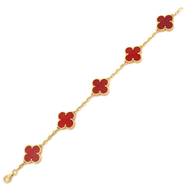 ヴァンクリーフアーペル Van Cleef & Arpels ヴィンテージアルハンブラ VCARD35500 レッド×イエローゴールド K18YG カーネリアン ブレスレット 赤 750YG 18金 5モチーフ