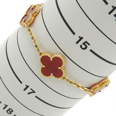 ヴァンクリーフアーペル Van Cleef & Arpels ヴィンテージアルハンブラ VCARD35500 レッド×イエローゴールド K18YG カーネリアン ブレスレット 赤 750YG 18金 5モチーフ
