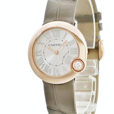 腕時計 カルティエ Cartier バロン ブラン ドゥ カルティエ WGBL0005 クオーツ レディース K18PG無垢 純正ダイヤ シルバー ラウンド