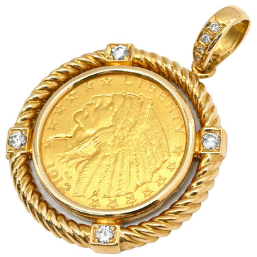 ノンブランド NON BRAND インディアンコイン イエローゴールド K18YG ダイヤモンド K21.6YG ペンダントトップ コインモチーフ
