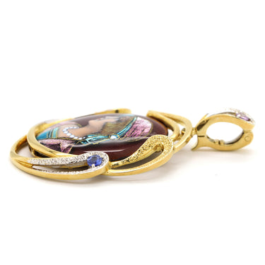 梶光夫 MITSUO KAJI マルチカラー×イエローゴールド K18YG ダイヤモンド ルビー エナメル ペンダントトップ Au750 18K エマイユ エナメル