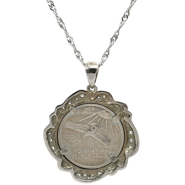 ノンブランド NON BRAND アメリカン イーグルコイン ペンダント ホワイトゴールドXプラチナシルバー K18WG Pt1000 ダイヤモンド ネックレス 750 18K .9995プラチナムコイン