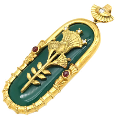 ノンブランド NON BRAND 色石 ダイヤモンド ルビー カルセドニー イエローゴールド K18YG ダイヤモンド ルビー カルセドニー ペンダントトップ グリーン レッド ヒエログリフ