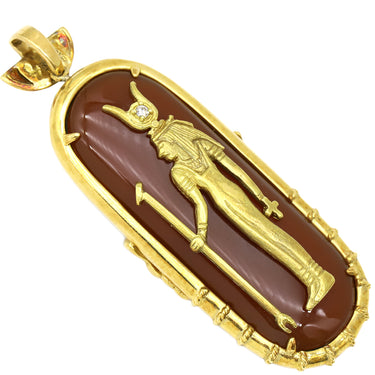 ノンブランド NON BRAND 色石 ダイヤモンド ルビー カルセドニー イエローゴールド K18YG ダイヤモンド ルビー カルセドニー ペンダントトップ グリーン レッド ヒエログリフ