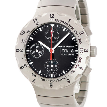 腕時計 ポルシェ デザイン PORSCHE DESIGN チタン クロノグラフ by エテルナ 6500.10.40 自動巻き メンズ 回転ベゼル デイデイト ブラック