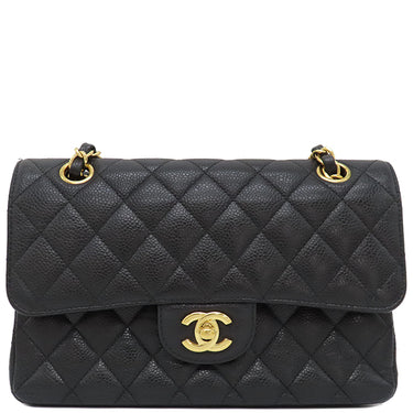 シャネル CHANEL マトラッセ23 ダブルフラップ チェーンショルダーバッグ ブラック キャビアスキン ショルダーバッグ ゴールド金具 黒 ココマーク