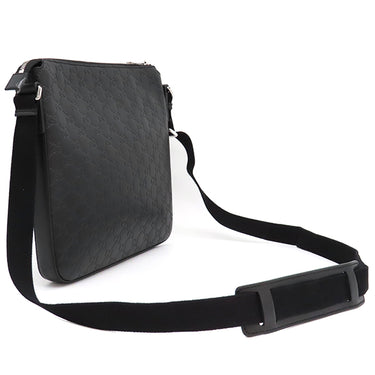 グッチ GUCCI グッチシマ メッセンジャーバッグ 406408 ブラック レザー ショルダーバッグ シルバー金具 黒