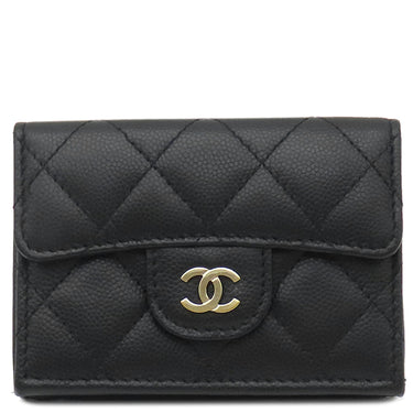シャネル CHANEL マトラッセ スモール フラップ ウォレット AP0230 ブラック キャビアスキン 三つ折り財布 ゴールド金具 黒 ミニ財布