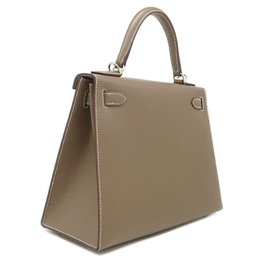 エルメス HERMES ケリー28 外縫い エトゥープ ヴォーエプソン 2WAYバッグ シルバー金具 グレージュ ショルダー