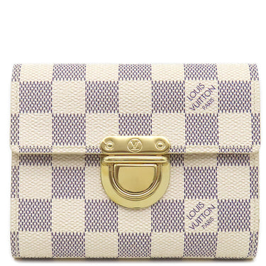 ルイヴィトン LOUIS VUITTON ポルトフォイユ コアラ N60013 ダミエアズール ダミエアズールキャンバス 三つ折り財布 ゴールド金具 白 イニシャル刻印あり