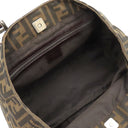 フェンディ FENDI ズッカ ブラウン×ダークブラウン キャンバス レザー ハンドバッグ シルバー金具 茶 FF