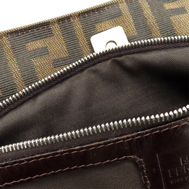 フェンディ FENDI ズッカ ブラウン×ダークブラウン キャンバス レザー ハンドバッグ シルバー金具 茶 FF