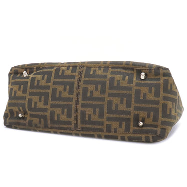 フェンディ FENDI ズッカ ブラウン×ダークブラウン キャンバス レザー ハンドバッグ シルバー金具 茶 FF
