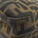 フェンディ FENDI ズッカ ブラウン×ダークブラウン キャンバス レザー ハンドバッグ シルバー金具 茶 FF