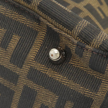 フェンディ FENDI ズッカ ブラウン×ダークブラウン キャンバス レザー ハンドバッグ シルバー金具 茶 FF