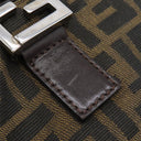 フェンディ FENDI ズッカ ブラウン×ダークブラウン キャンバス レザー ハンドバッグ シルバー金具 茶 FF