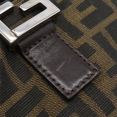 フェンディ FENDI ズッカ ブラウン×ダークブラウン キャンバス レザー ハンドバッグ シルバー金具 茶 FF