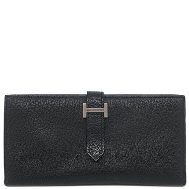 エルメス HERMES ベアンスフレ ブラック シェーブル 長財布 シルバー金具 黒 二つ折り財布