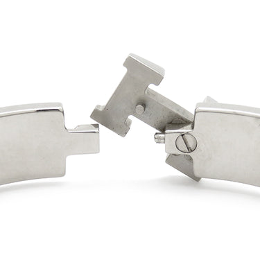 エルメス HERMES クリックH PM ブルー×シルバー メタル エナメル ブレスレット シルバー金具 Hブレス 水色