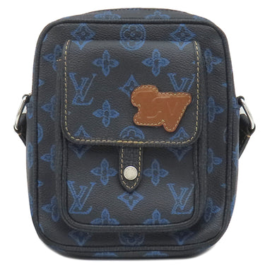 ルイヴィトン LOUIS VUITTON クリストファー ウエアラブル ウォレット M81854 ブラック×ブルー モノグラムレコードキャンバス ショルダーバッグ シルバー金具 黒 青