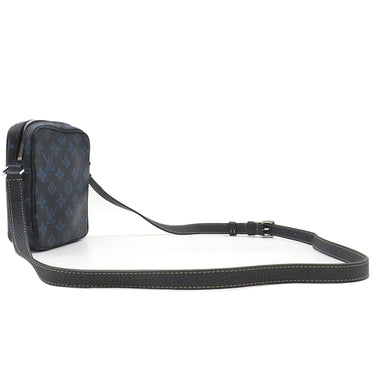 ルイヴィトン LOUIS VUITTON クリストファー ウエアラブル ウォレット M81854 ブラック×ブルー モノグラムレコードキャンバス ショルダーバッグ シルバー金具 黒 青