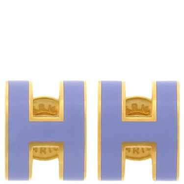 エルメス HERMES ポップアッシュ Hピアス ミニ リラ×ゴールド GP エナメル ピアス ゴールド金具 H型 紫