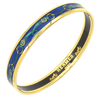 エルメス HERMES エマイユ PM  ブルー×ゴールド メタル 七宝焼き バングル ゴールド金具