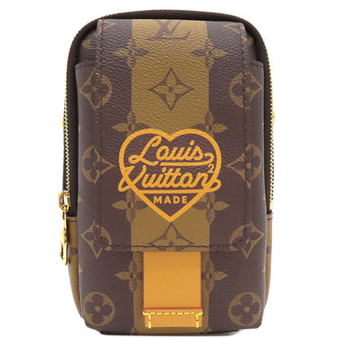 ルイヴィトン LOUIS VUITTON LVスクエアード ダブルフォンポーチ M81005 モノグラムストライプ モノグラム ストライプキャンバス ショルダーバッグ ゴールド金具 茶 NIGOコラボ