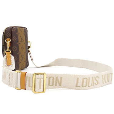 ルイヴィトン LOUIS VUITTON LVスクエアード ダブルフォンポーチ M81005 モノグラムストライプ モノグラム ストライプキャンバス ショルダーバッグ ゴールド金具 茶 NIGOコラボ