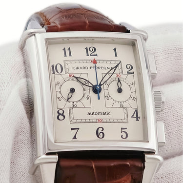 腕時計 ジラールペルゴ GIRARD PERREGAUX ヴィンテージ1945 クロノグラフ 25990.0.11.8186 自動巻き メンズ OH済み 角型 アイボリー 青針 限定