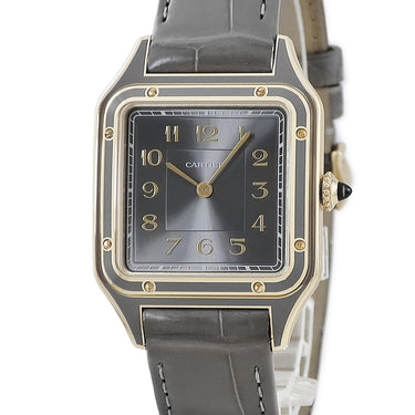 腕時計 カルティエ Cartier サントス デュモン LM ラッカー WGSA0097 手巻き メンズ レディース K18YG無垢 角型 グレー アラビア